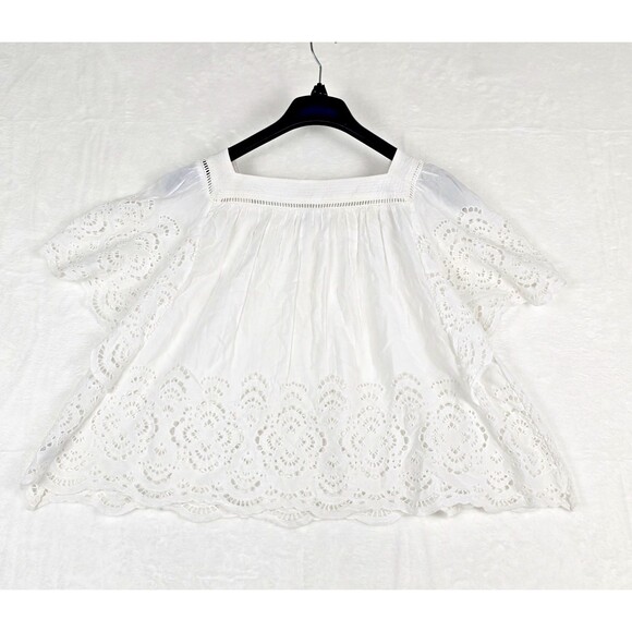 Madewell NWT Eyelet Flutter Sleeve Cotton Blend Women Top Size Small Square Neck - Picture 2 of 16